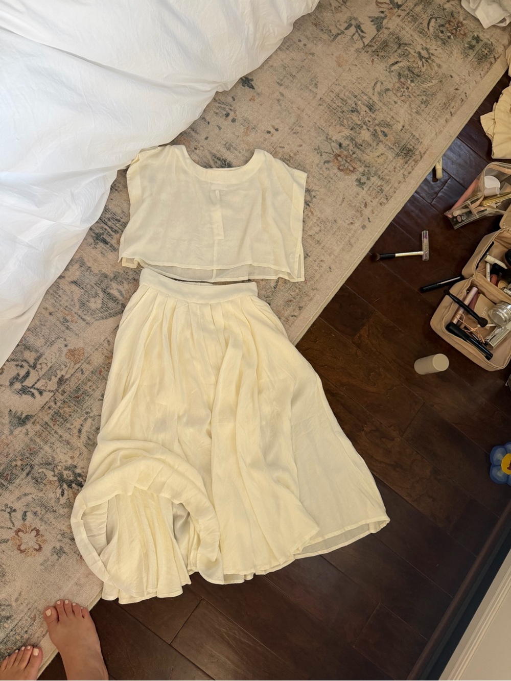MARBLE Cream Two-Piece Chemise Set – Crop Top & Skirt